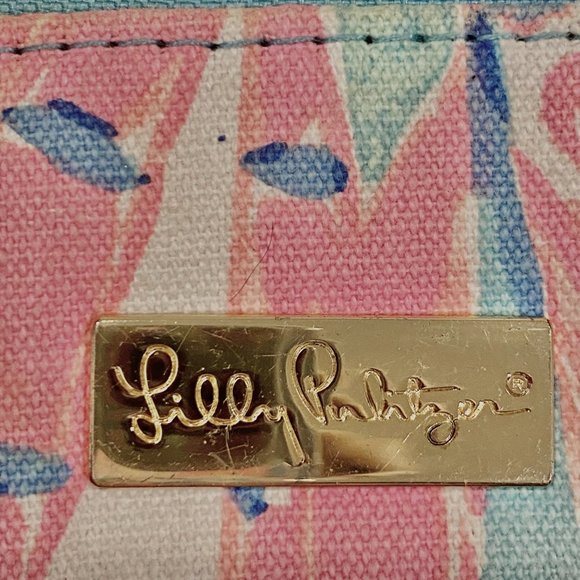 Lilly Pulitzer Wristlet Phone ID Card Case Zip Around Tropical Tiki Palm - Picture 6 of 9